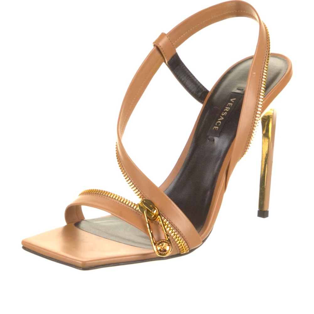 Versace Safety Pin Zipper Leather Slingback Sandals NWT/box and dust bag